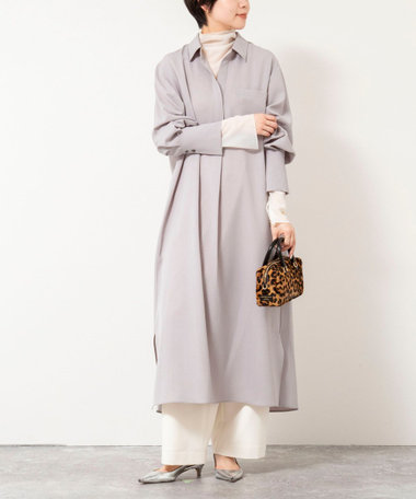 ウォッシャブルツイルロングシャツワンピース