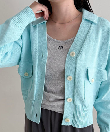 コットン衿付きVネックカーディガン