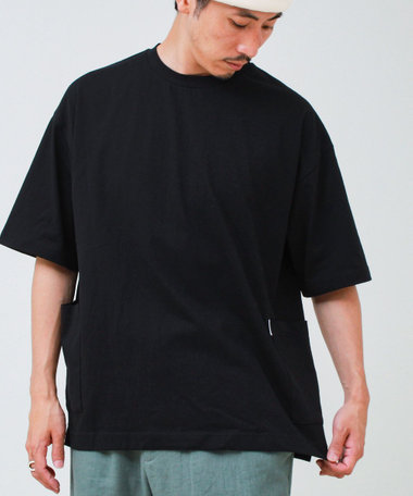 バックステッチ サイドポケット クルーネックTシャツ