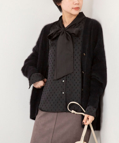 ウォッシャブルサテンドビーボウタイブラウス