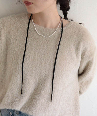 小粒パールリボンネックレス