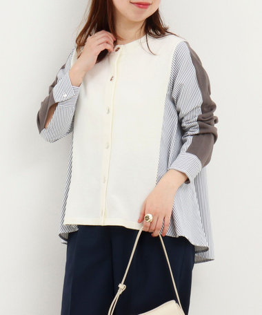 後ろシャツ配色切替カーディガン
