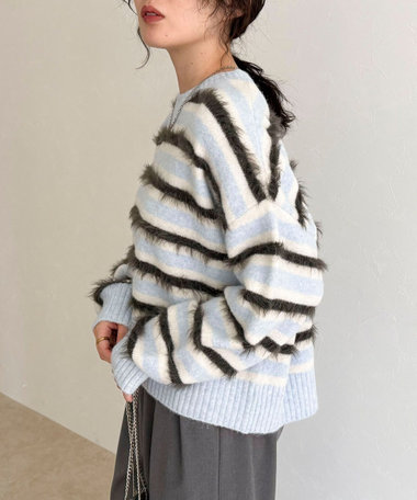 マルチボーダークロップドニットプルオーバー