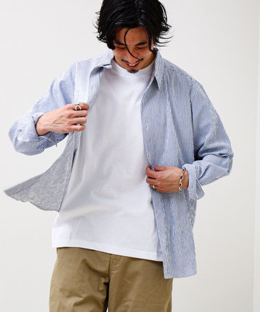 【清涼感のある表情】ストライプレギュラーカラーシャツ