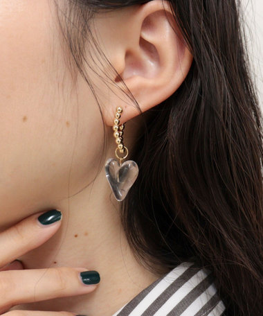 ボールフープ×クリアハートピアス