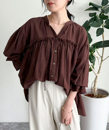 コットンギャザーオーバーブラウス