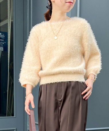 ダブルフェイスシャギーハーフスリーブプルオーバーニット