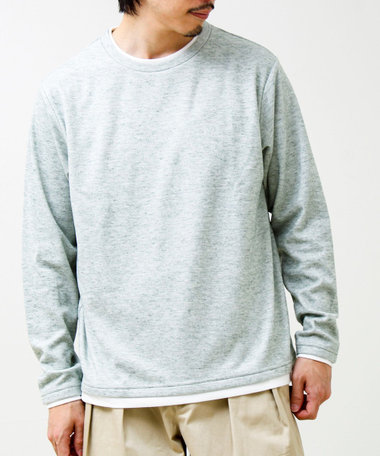 メランジ微起毛スムース フェイクレイヤード ロンT