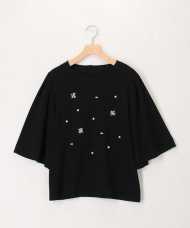 カットジョーゼットパールビジューブラウス