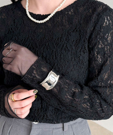 ［WEB限定 SPECIAL SALE！］チュールレイヤードレースロンTシャツ