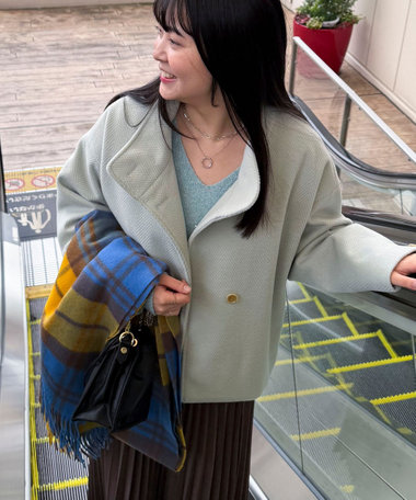 ウーレットヘリンボンスタンドショートコート