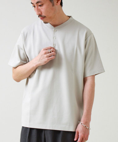 【抗菌防臭】ポンチ素材 ヘンリーネックTシャツ