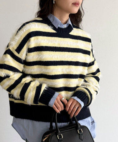 マルチボーダークロップドニットプルオーバー