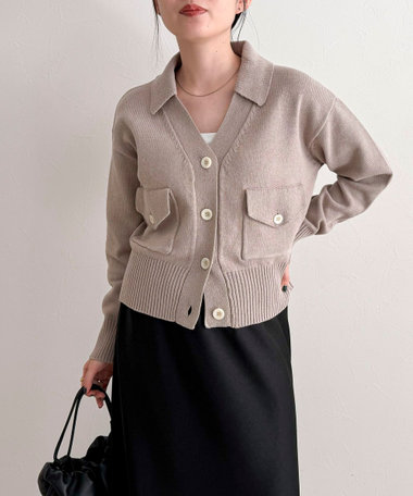 コットン衿付きVネックカーディガン