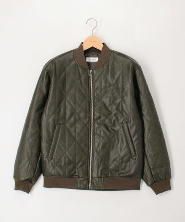 フェイクレザー中綿キルトブルゾン