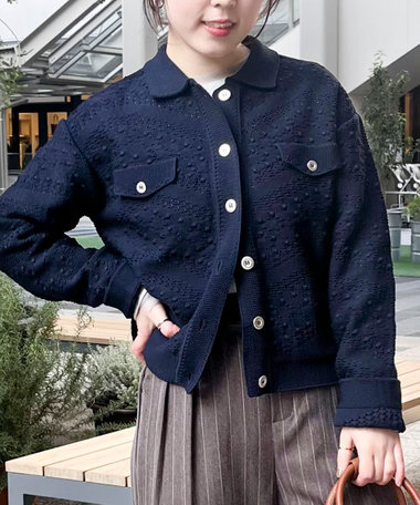 クロシェレース風衿付きカーディガン
