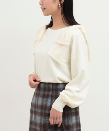 肩BIGリボン付きプルオーバーニット