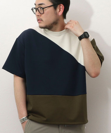 スエード×ポンチパネル切り替えTee