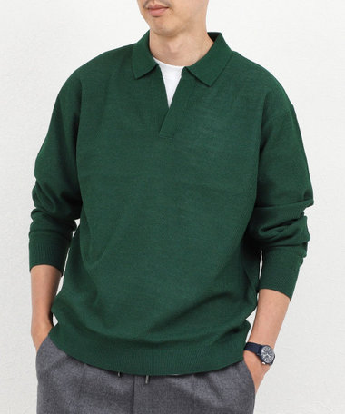 変形カノコ 長袖スキッパーニットポロ 26AW