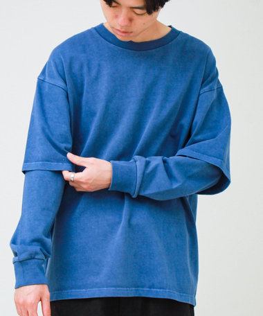 【1枚でレイヤード完成】ピグメント加工 フェイクレイヤードロンT