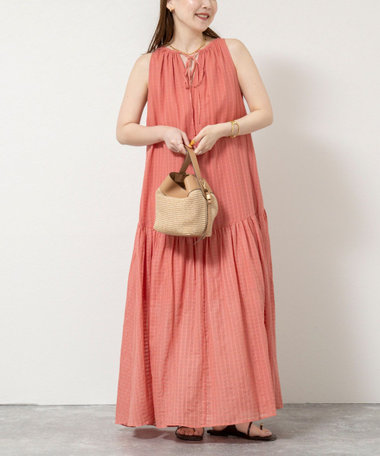 【WALANCE/ワランス】natural dye sheer cotton check gather dress