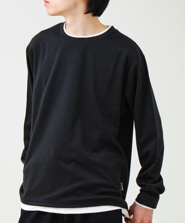 メランジ微起毛スムース フェイクレイヤード ロンT