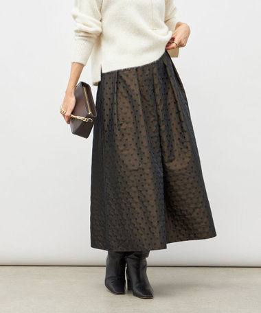ウォッシャブルドットジャガードタックフレアスカート