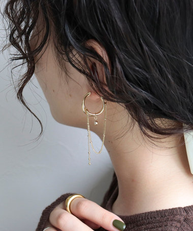 チェーンデザインCピアス