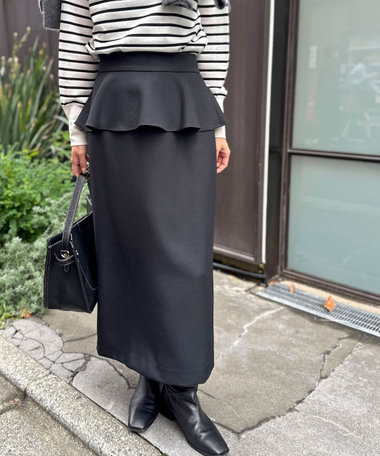 ウォッシャブルペプラムタイトミディスカート