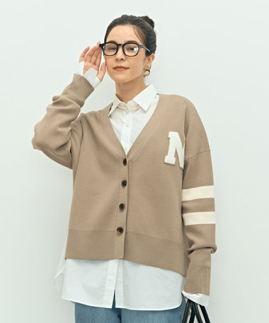 《手洗い可能》レタードVネックニットカーディガン