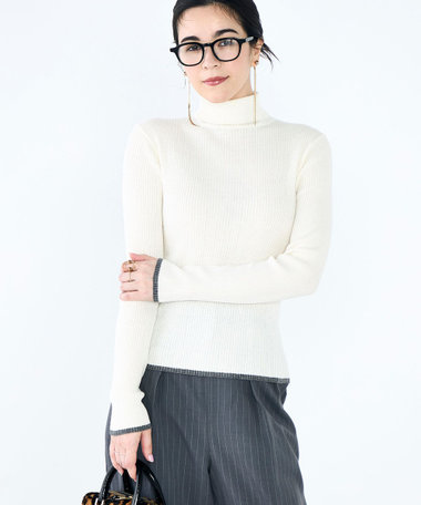 《手洗い可能》3×2リブ配色タートルネック