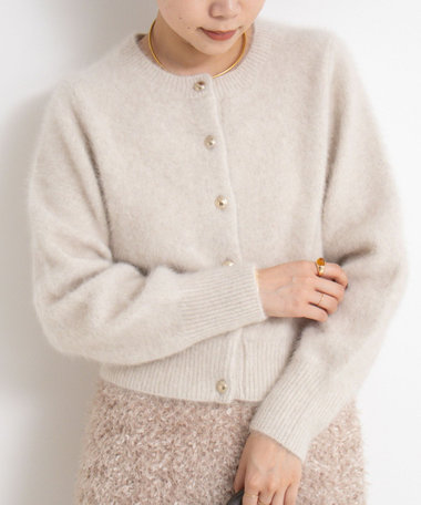 新品【NOLLEY'S ノーリーズ】パール　カーディガン　ウール　グレー　ニット NOLLEY'S 美品 24AW ノーリーズ ウォッシャブルウール混