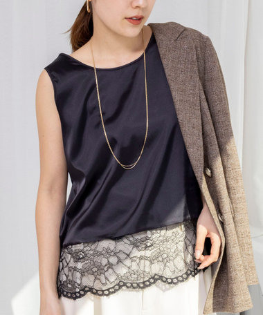 ウォッシャブル裾レースオトナサテンタンク