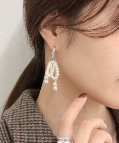 パールリボンビジューフープピアス