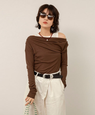 【MAQWEL/マクウェル】ウォッシャブルレイヤードドレープロンＴ