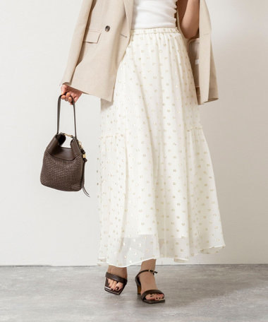 《セットアップ対応》ラメカットジャガードフレアスカート