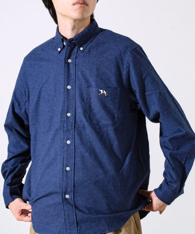 【定番フレブルシリーズ】フレンチブルドッグ刺繍 ボタンダウンネルシャツ