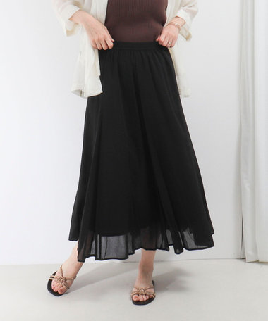 麻調シアーパネルフレアスカート