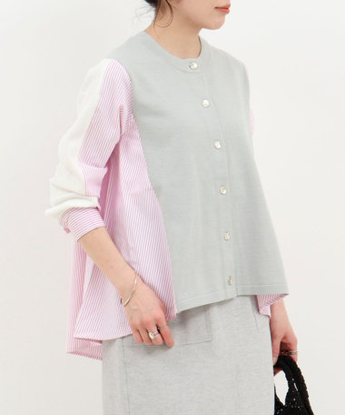後ろシャツ配色切替カーディガン