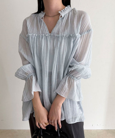 LINEN混シアー楊柳ブラウス