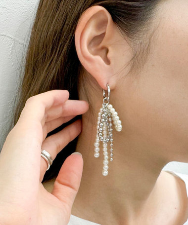 バイカラーパールリボンピアス