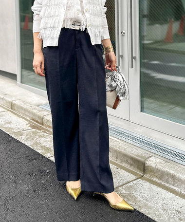 《セットアップ対応》ウォッシャブルハイスペック麻調愛されセミワイドパンツ