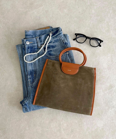 スエード配色底マチ立体ショルダーバッグ