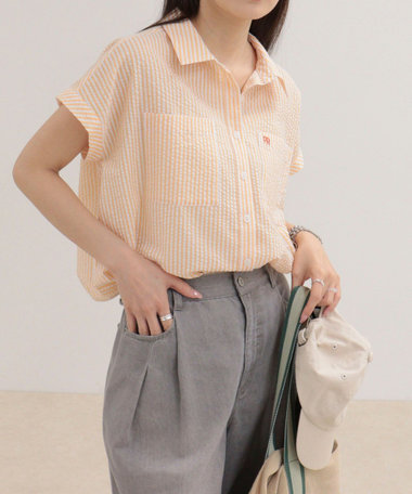 FR刺しゅうフレンチストライプシャツ