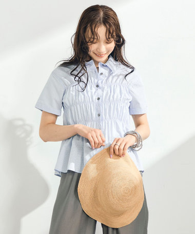 シャーリング半袖シャツ