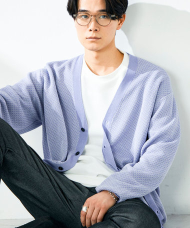 【シャリ感で軽やか】バーズアイVネック crunchyカーデ