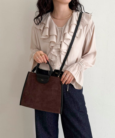 スエード配色底マチ立体ショルダーバッグ