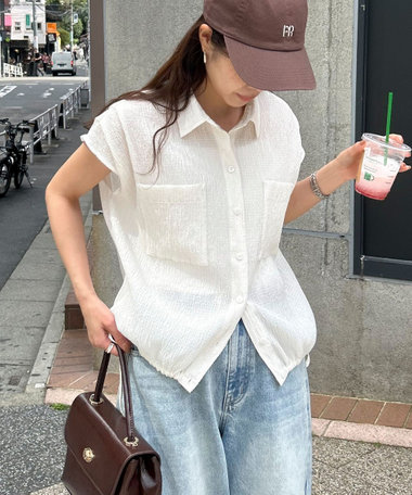 【お気に入り急上昇！】前開きフレンチタックシャツ