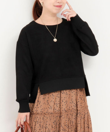 《セットアップ対応》スエード×リブクルーネックプルオーバーカットソー