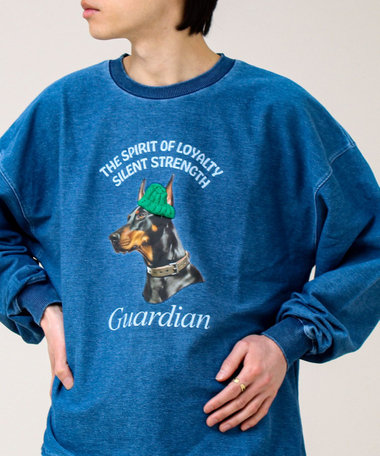 【立体アップリケ】カットデニム風 ニットアップリケスウェット